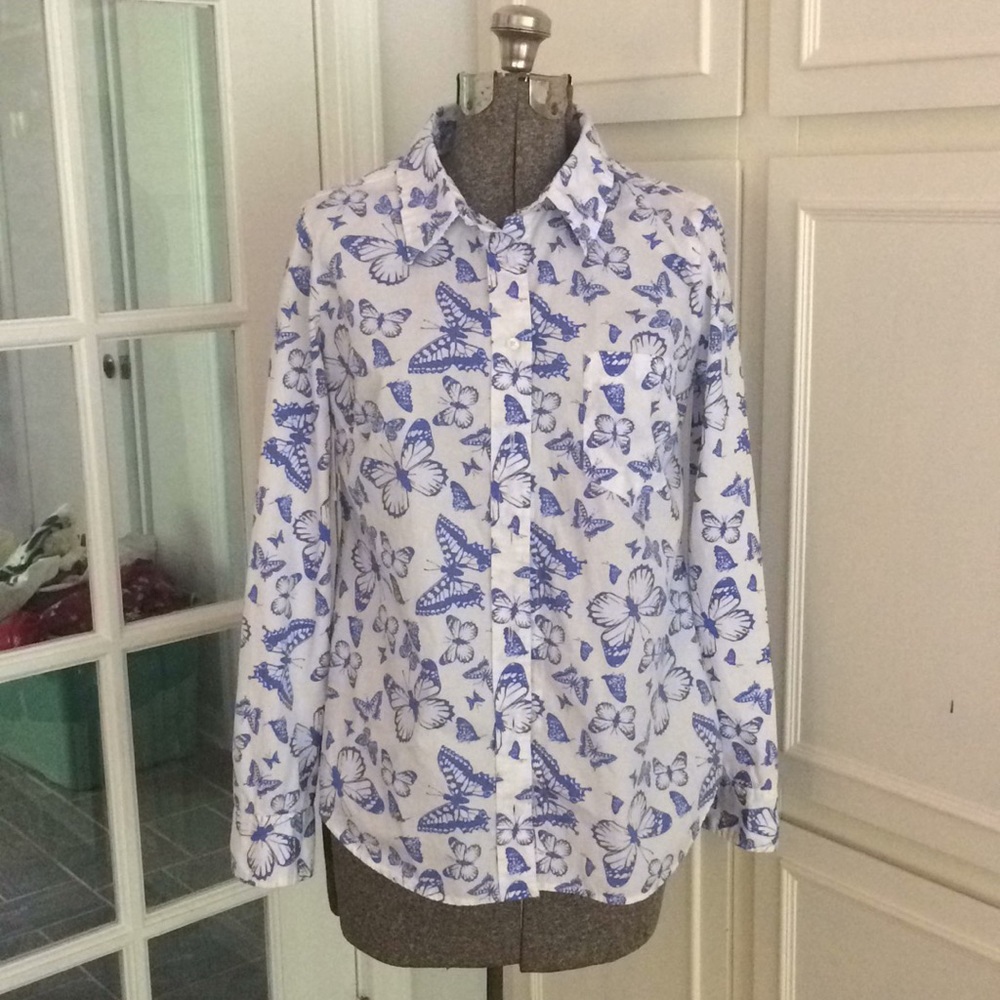 Gap Blue Butterfly Button Down Small